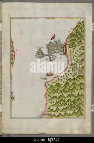 Piri Reis - Mappa della Methana fortezza nel Saronikos Bay - Walters W658130B - Pagina completa Foto Stock