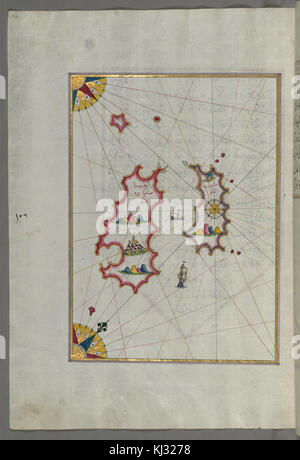 Piri Reis - Mappa di due isole non identificato nelle vicinanze di Isola di Pag - Walters W658162A - Pagina completa Foto Stock