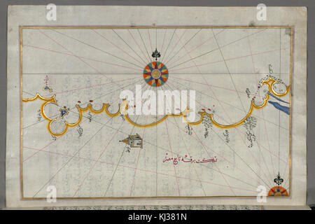 Piri Reis - Mappa della costa egiziana da Matruh verso est verso Alessandria - Walters W658298B - Pagina completa Foto Stock