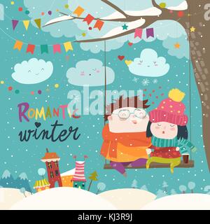 Simpatico cartoon invernale giovane swinging Illustrazione Vettoriale