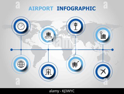 Infografico design con icone di airport, vettore di stock Illustrazione Vettoriale