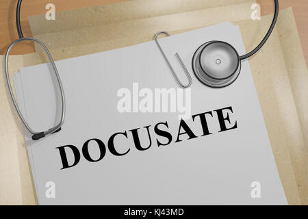 Illustrazione 3D del titolo "DOCUSATE" su un documento medico Foto Stock