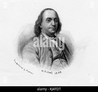 Inciso Il ritratto di una giovane Benjamin Franklin da hb Hall, 1868. dalla biblioteca pubblica di new york. Foto Stock