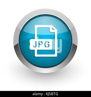 Icona del telefono cellulare e del Web con bordo cromato metallizzato JPG file blu su sfondo bianco con ombra Foto Stock