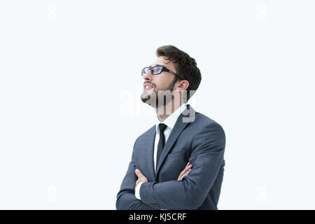 La cova bello ragazzo alzato la sua testa in alto Foto Stock