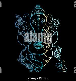 Dio indù ganesha. golden ganapati. vettore disegnati a mano illustrazione. la meditazione in lotus pongono Illustrazione Vettoriale