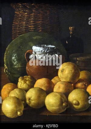 Pittura intitolato 'Still-vita con limoni e arance' da Luis Egidio Melendez (1716-1780) un pittore spagnolo. Datata xviii secolo Foto Stock