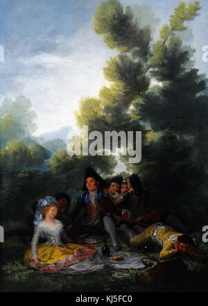 Pittura intitolata 'Un Picnic' di Francisco Goya (1746-1828) un romantico spagnolo pittore e incisore. Datata xviii secolo Foto Stock
