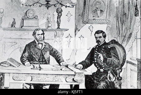 Ritratto di Allan Pinkerton (1819-1884) un scozzese detective americano, spy e creatore di Pinkerton National Detective Agency e George B. McClellan (1826-1885) un soldato americano, ingegnere civile, railroad executive, e politico. Datata del XIX secolo Foto Stock