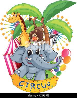 Illustrazione degli animali nel circus su sfondo bianco Illustrazione Vettoriale
