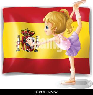 Illustrazione di un ginnasta davanti alla bandiera spagnola su sfondo bianco Illustrazione Vettoriale