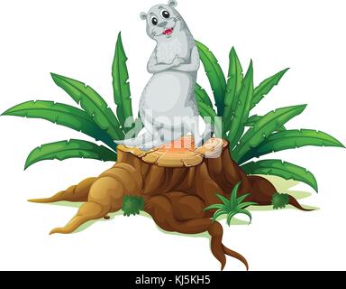 Illustrazione di un tronco con un sealion su sfondo bianco Illustrazione Vettoriale