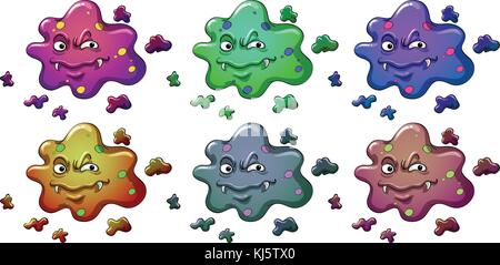 Illustrazione dei sei batteri-simili mostri su sfondo bianco Illustrazione Vettoriale