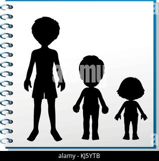 Illustrazione di un notebook con un'immagine di tre esseri umani su sfondo bianco Illustrazione Vettoriale