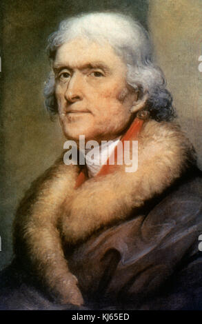 Thomas Jefferson (1743-1826). Uno dei padri fondatori degli Stati Uniti e il principale autore della dichiarazione di indipendenza, terzo presidente degli Stati Uniti. Ritratto di Rembrandt Peale (1778-1860). Foto Stock