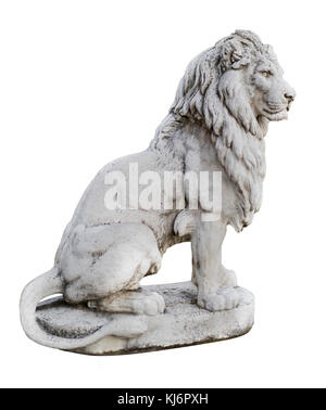 Ritratto di un nobile e regale leone maschio statua di pietra isolati su sfondo bianco Foto Stock