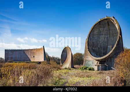 Tutti e tre gli specchi del suono a Denge, Romney, Kent, Inghilterra, Regno Unito. Foto Stock