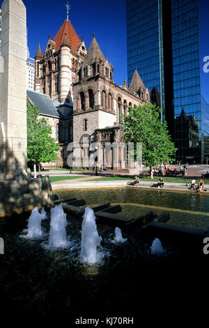 Trinity Church, John Hancock Tower e Copley Square, Boston, ma, USA. Foto Stock
