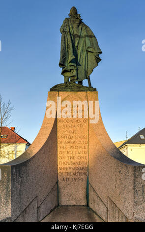 Statua di leif eriksson (o Leifur Eiriksson), explorer considerato come il primo europeo a sbarcare in nord america, Reykjavik, Islanda. Foto Stock