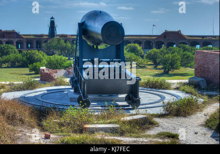 Il cannone a Fort Jefferson presso il parco nazionale di Dry Tortugas, Florida. Foto Stock