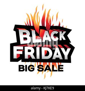 3d venerdì nero illustrazione, venerdì nero grande vendita venerdì nero con fiamme, bold venerdì nero offerta, offre design, isolati su sfondo bianco. Illustrazione Vettoriale