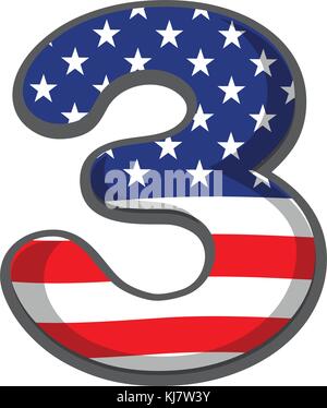 Illustrazione di un numero tre figura con gli usa simboli su sfondo bianco Illustrazione Vettoriale