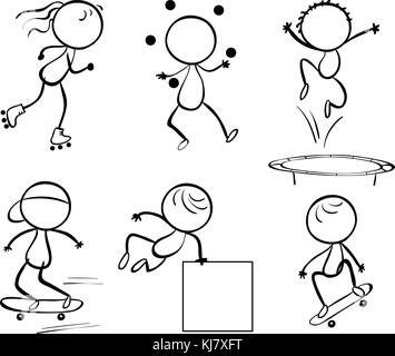 Illustrazione delle sagome delle diverse attività su sfondo bianco Illustrazione Vettoriale