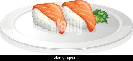 Illustrazione di una piastra con due set di sushi su sfondo bianco Illustrazione Vettoriale