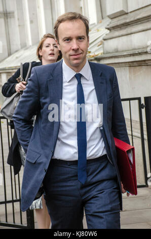 Londra, UK, 21/11/2017 Matthew John David 'Matt' Hancock MP un partito conservatore britannico politico arriva a Downing Street. Foto Stock
