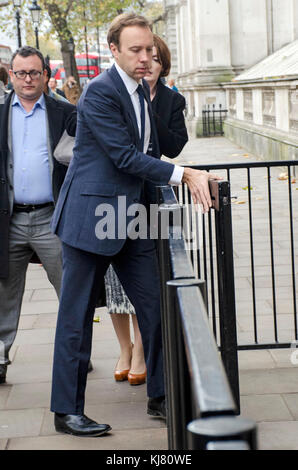 Londra, UK, 21/11/2017 Matthew John David 'Matt' Hancock MP un partito conservatore britannico politico arriva a Downing Street. Foto Stock