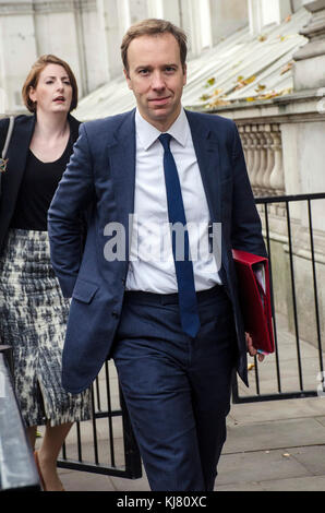Londra, UK, 21/11/2017 Matthew John David 'Matt' Hancock MP un partito conservatore britannico politico arriva a Downing Street. Foto Stock