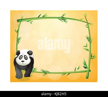 Illustrazione di un vuoto di cartoleria con un telaio di bambù e un panda Illustrazione Vettoriale