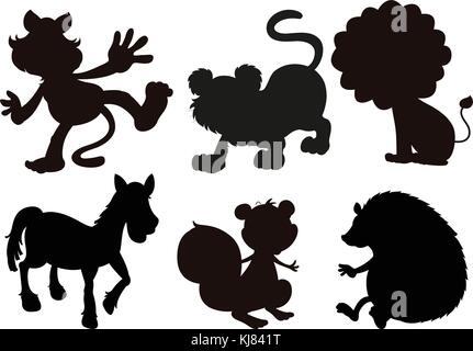 Illustrazione degli animali in nero immagini a colori su sfondo bianco Illustrazione Vettoriale