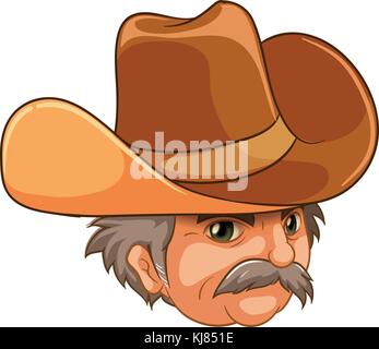 Illustrazione di un vecchio uomo che indossa un cappello da cowboy su sfondo bianco Illustrazione Vettoriale
