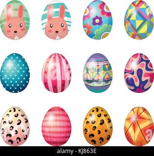 Illustrazione delle uova di pasqua con design colorato su sfondo bianco Illustrazione Vettoriale