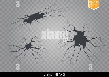 Set di incrinature del vettore isolato su sfondo trasparente. Illustrazione Vettoriale