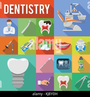 Impostare servizi odontoiatrici icone Illustrazione Vettoriale