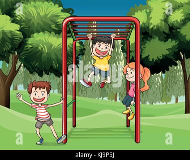 Illustrazione di tre bambini che giocavano nel parco Illustrazione Vettoriale