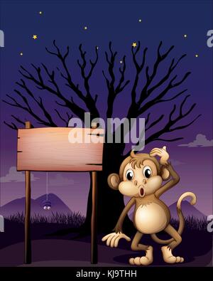 Illustrazione di un cartello con una scimmia Illustrazione Vettoriale
