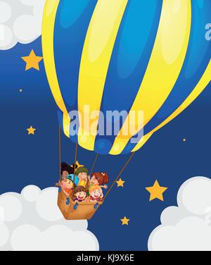 Illustrazione dei sei bambini equitazione in pallone aerostatico Illustrazione Vettoriale