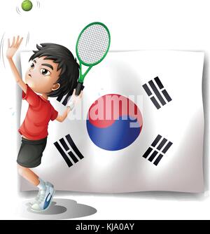 Illustrazione di un giocatore di tennis di fronte sud bandiera coreana su sfondo bianco Illustrazione Vettoriale