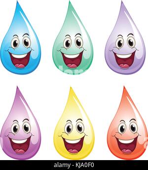 Illustrazione delle gocce d'acqua su sfondo bianco Illustrazione Vettoriale