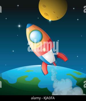 Illustrazione di un veicolo spaziale nei pressi di la luna Illustrazione Vettoriale
