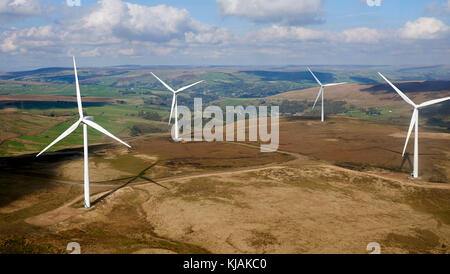 Fattoria eolica, Pennine Hills, a nord di Rochdale, Lancashire, North West England, Regno Unito Foto Stock