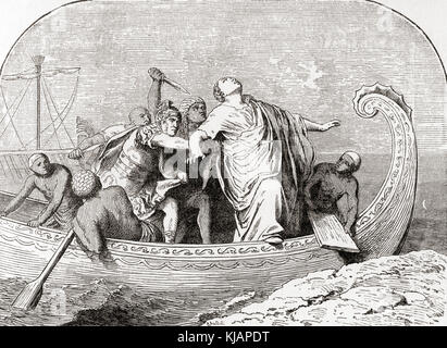 L assassinio di Pompeo da Lucio Settimio, 48 BC. Gnaeus Pompeo Magno, 106 - 48 BC, aka Pompeo o Pompeo il grande. Militari e leader politici della tarda Repubblica Romana. Lucio Settimio, soldato romano. Da Ward e bloccare la storia illustrata del mondo, pubblicato c.1882. Foto Stock