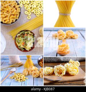 La preparazione di diversi tipi di pasta nella cucina. Foto Stock