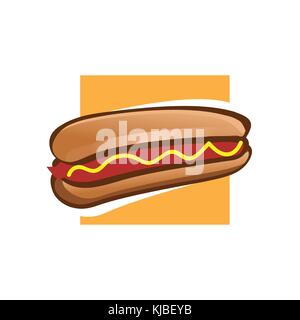 Bold hotdog illustrazione, hotdog panino logo, isolati su sfondo bianco. Illustrazione Vettoriale