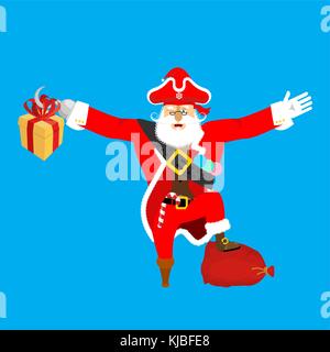 Santa Claus pirata. Natale da buccaneer. confezione regalo. gancio e gamba di legno. anno nuovo. illustrazione vettoriale Illustrazione Vettoriale