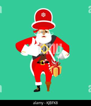 Santa Claus pirata. Natale da buccaneer. confezione regalo. gancio e gamba di legno. anno nuovo. illustrazione vettoriale Illustrazione Vettoriale