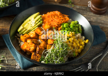 Sano tofu organico e di riso buddha ciotola con le verdure Foto Stock